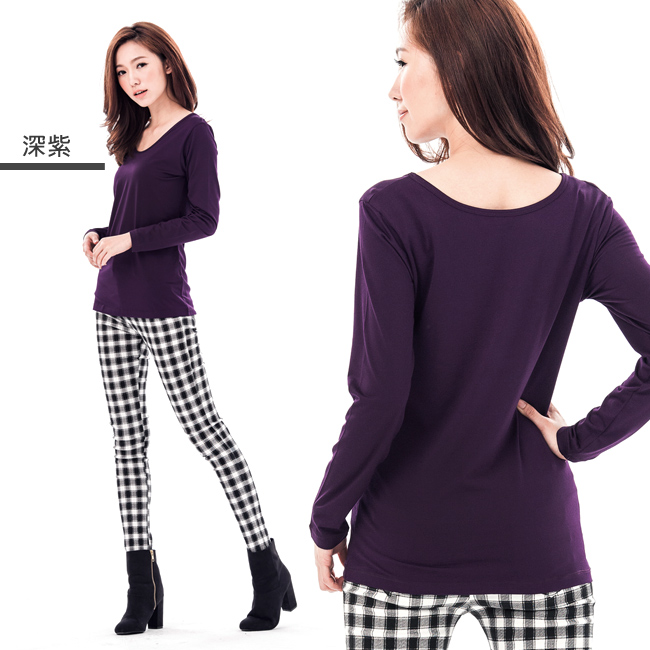 台灣製女吸濕保暖發熱衣-圓領款