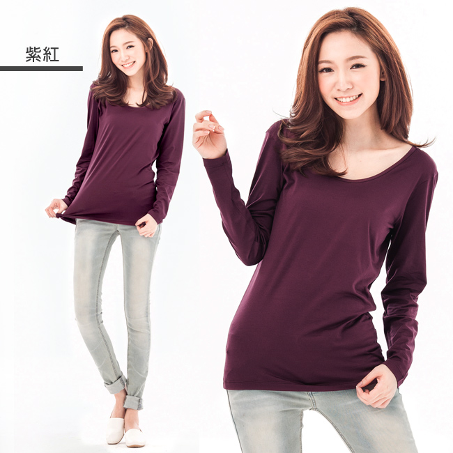 台灣製女吸濕保暖發熱衣-圓領款