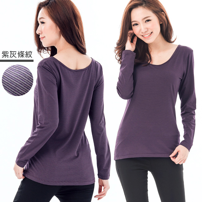 台灣製女吸濕保暖發熱衣-圓領款
