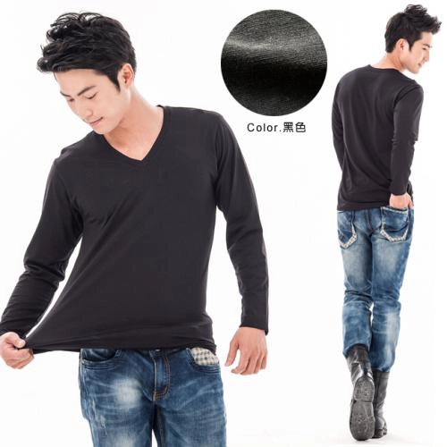 台灣製男吸濕保暖發熱衣V領款
