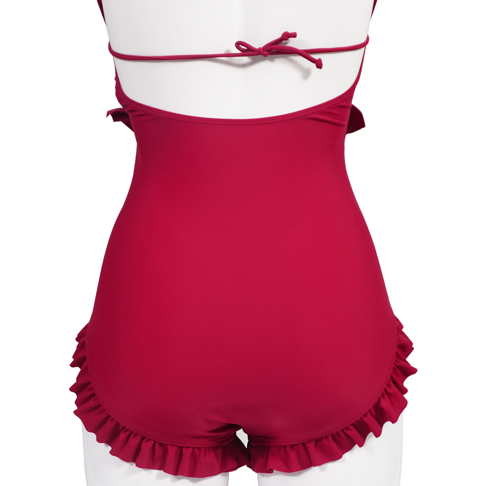 時尚連體平角掛脖泳衣