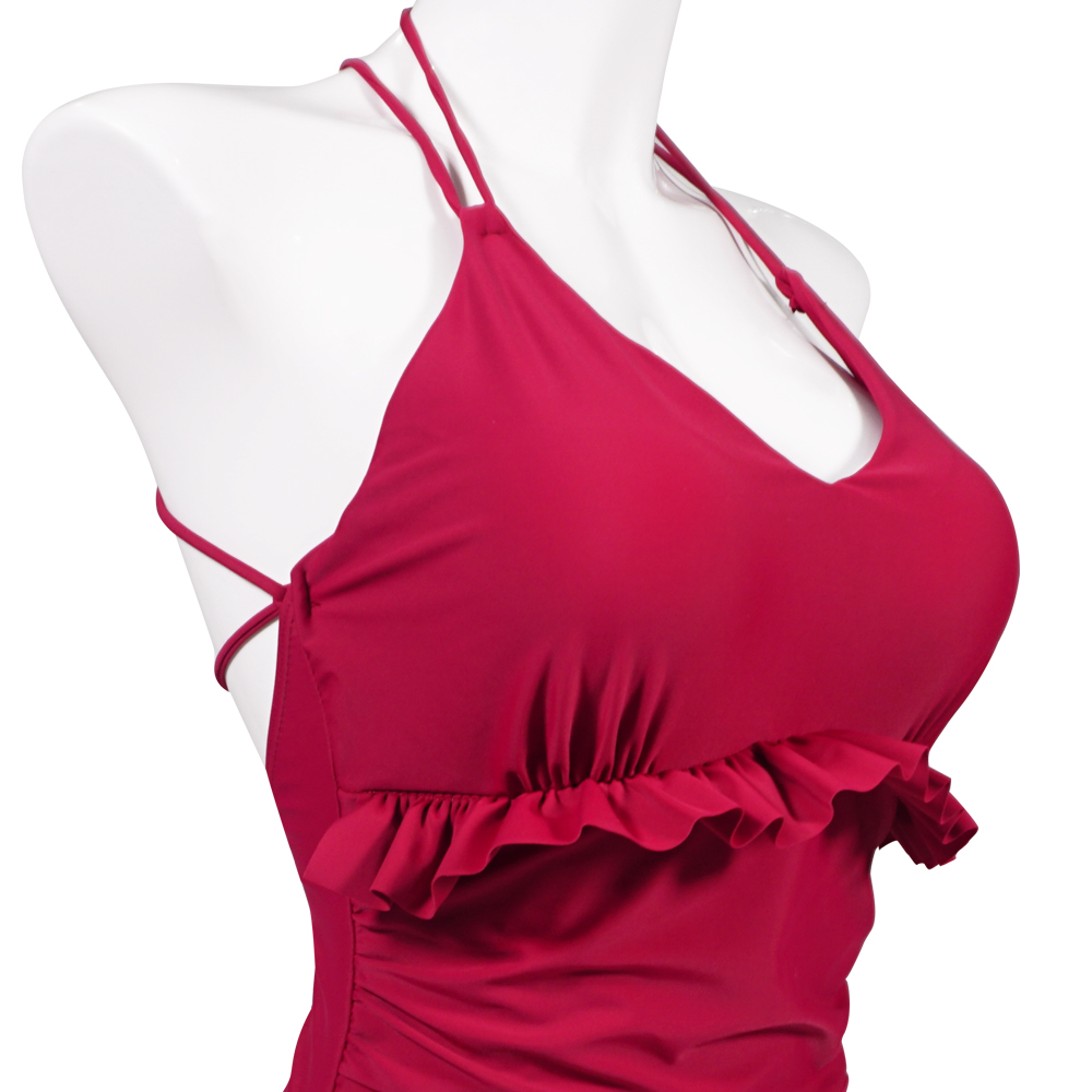 時尚連體平角掛脖泳衣