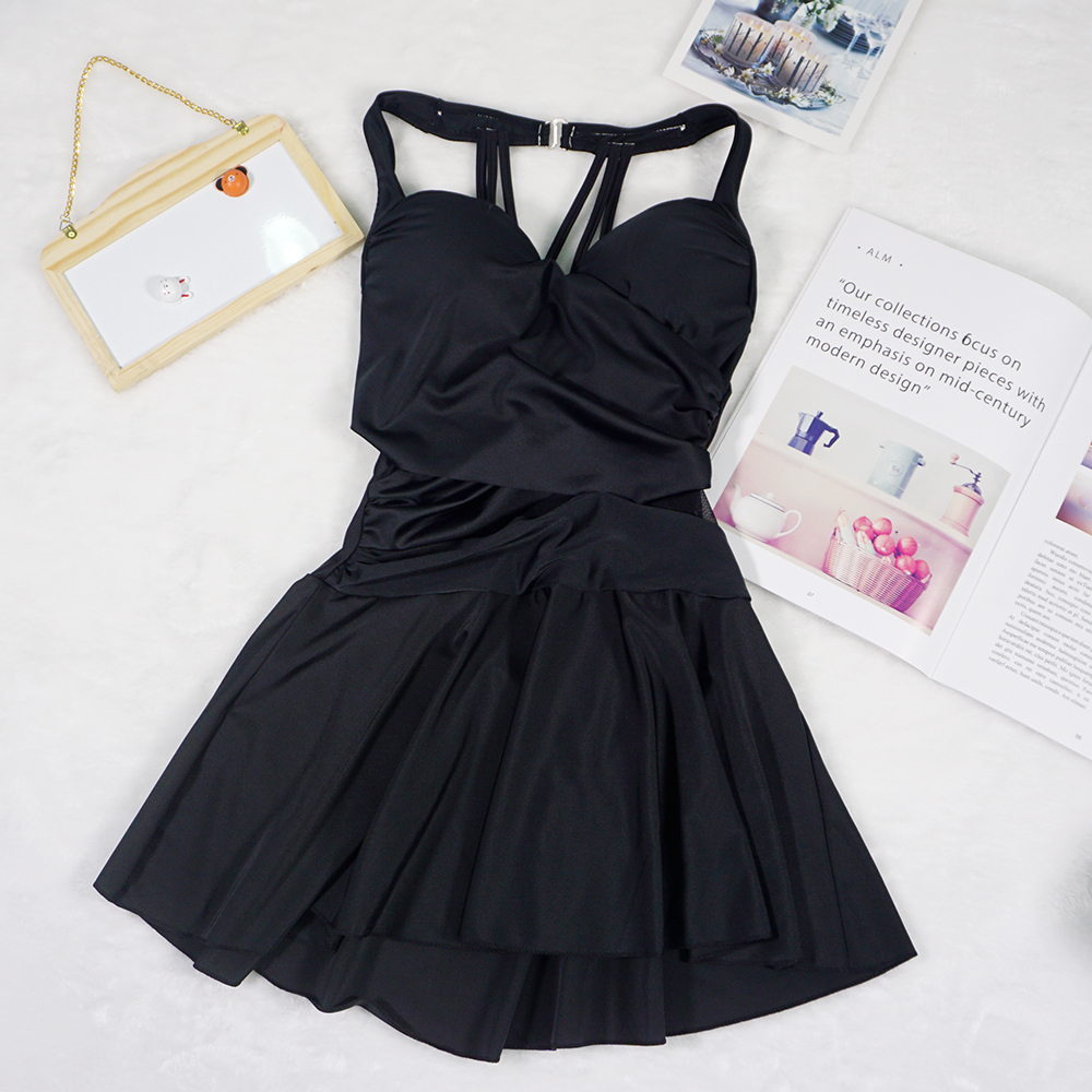 性感美背裙式鋼托大碼泳衣