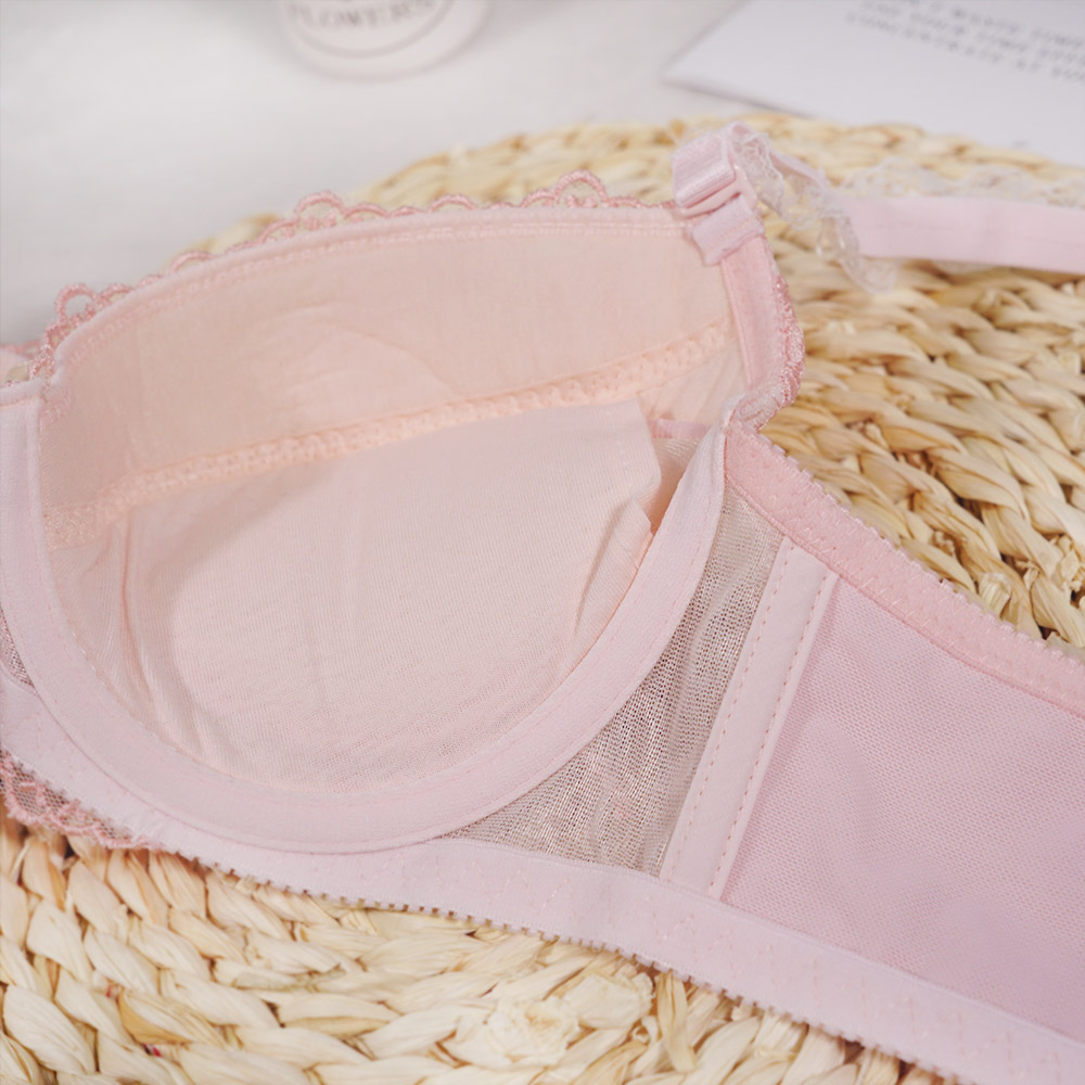 少女心日本粉色絲帶花朵刺繡內衣