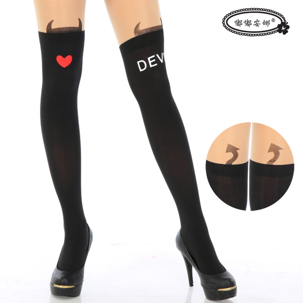 小惡魔假膝上襪透膚-褲襪