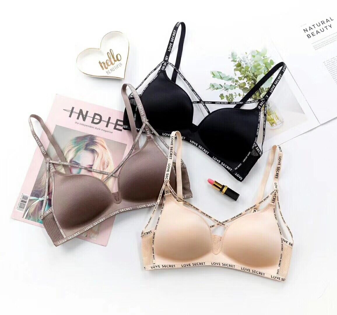 字母肩帶聚攏無痕無鋼圈內衣-首批加送褲仔