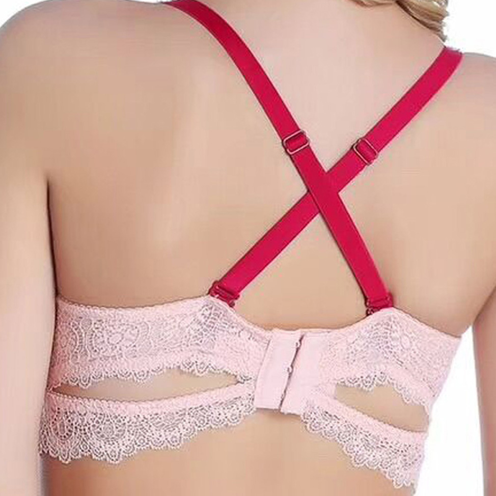 性感魅力撞色肩帶聚攏蕾絲内衣