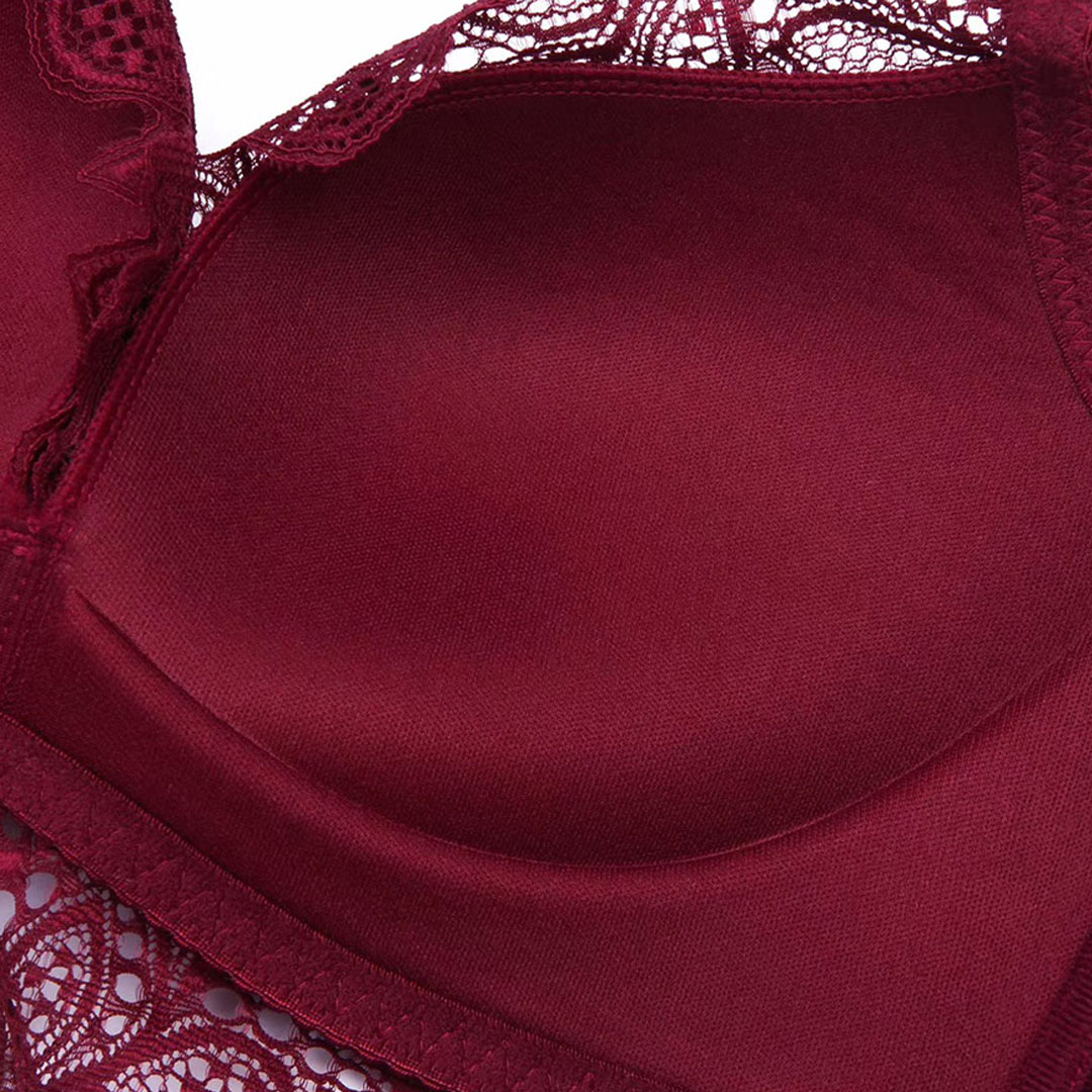 歐美風性感蕾絲花瓣刺繡聚攏美背無鋼圈內衣