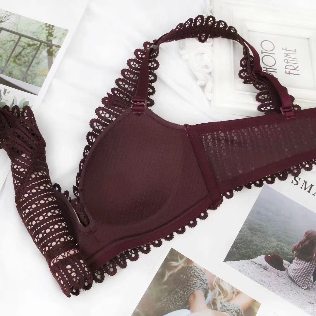 唯美性感鏤空蕾絲深V薄杯無鋼圈寬肩帶內衣 -加送褲仔