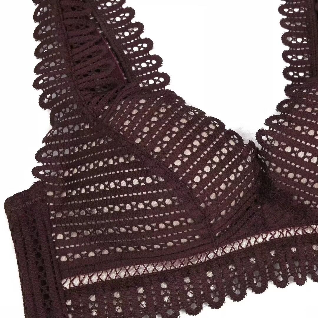 唯美性感鏤空蕾絲深V薄杯無鋼圈寬肩帶內衣 -加送褲仔