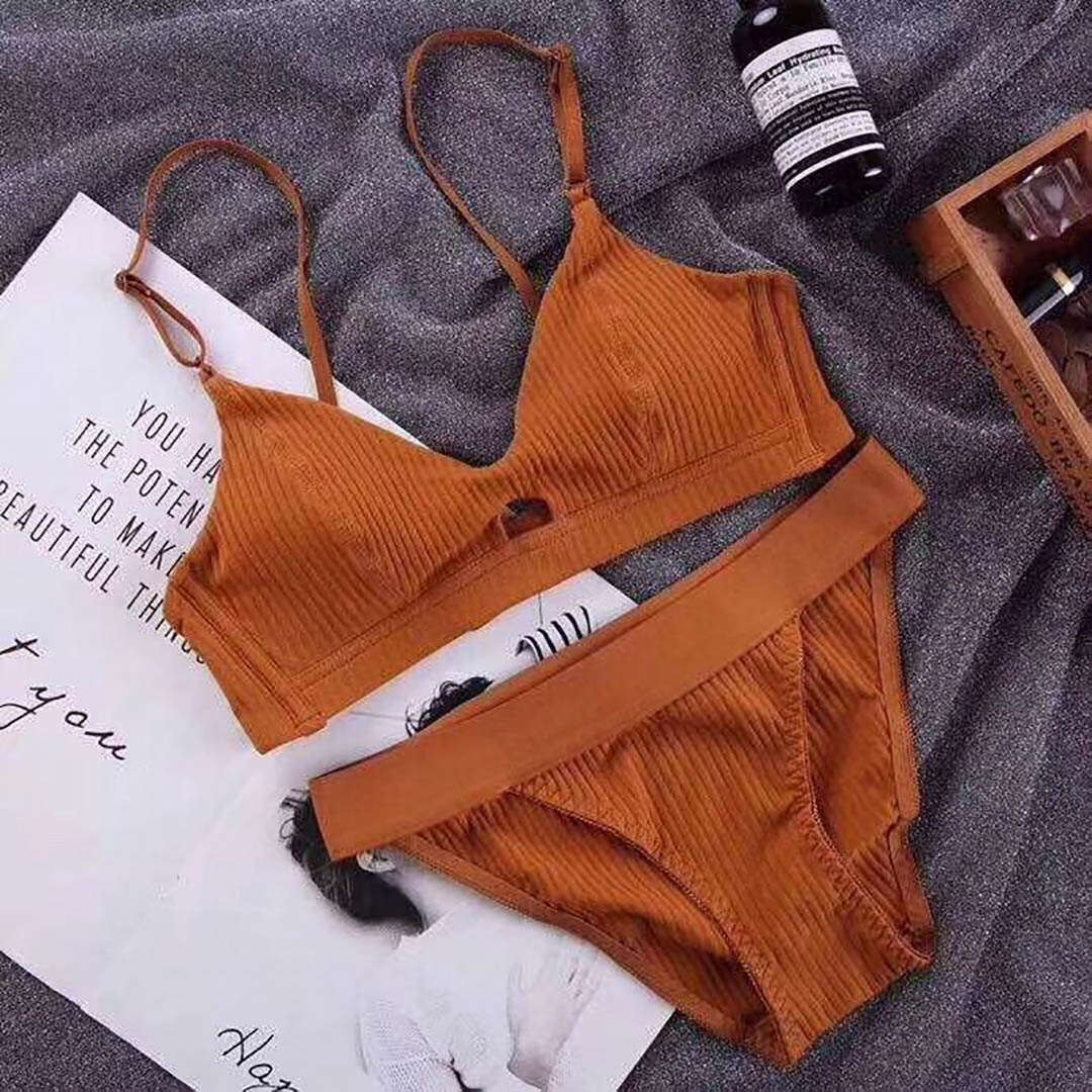 舒適螺紋純棉無鋼圈三角杯內衣