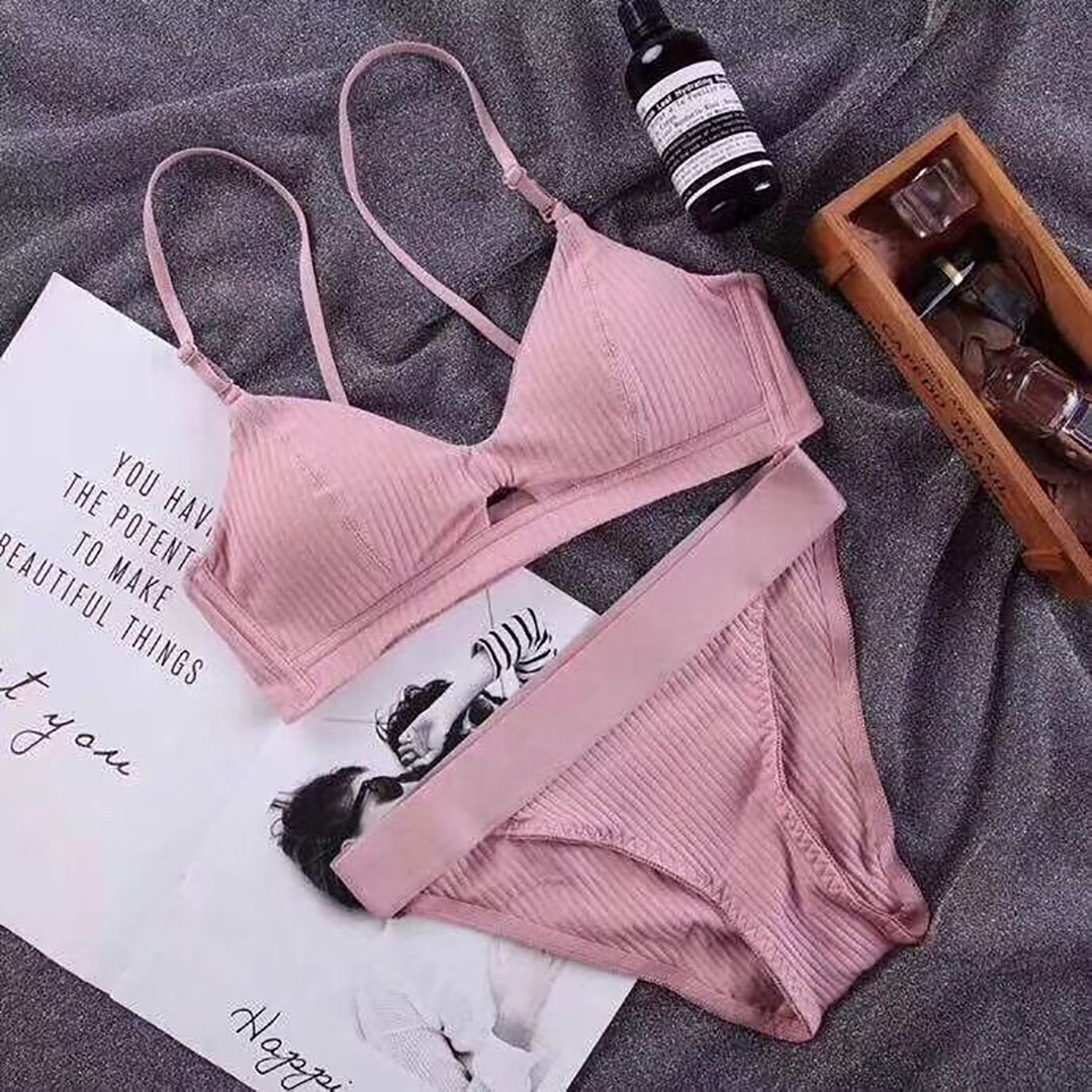 舒適螺紋純棉無鋼圈三角杯內衣