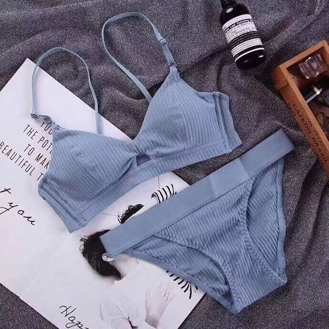 舒適螺紋純棉無鋼圈三角杯內衣