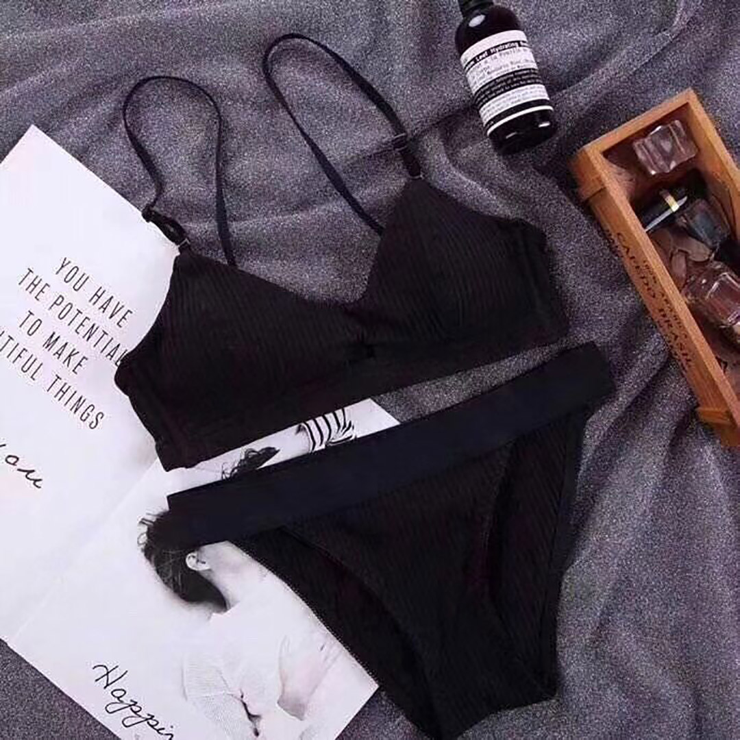 舒適螺紋純棉無鋼圈三角杯內衣