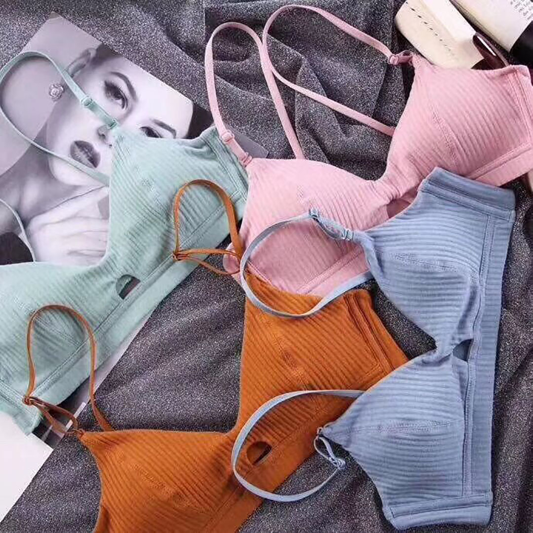 舒適螺紋純棉無鋼圈三角杯內衣