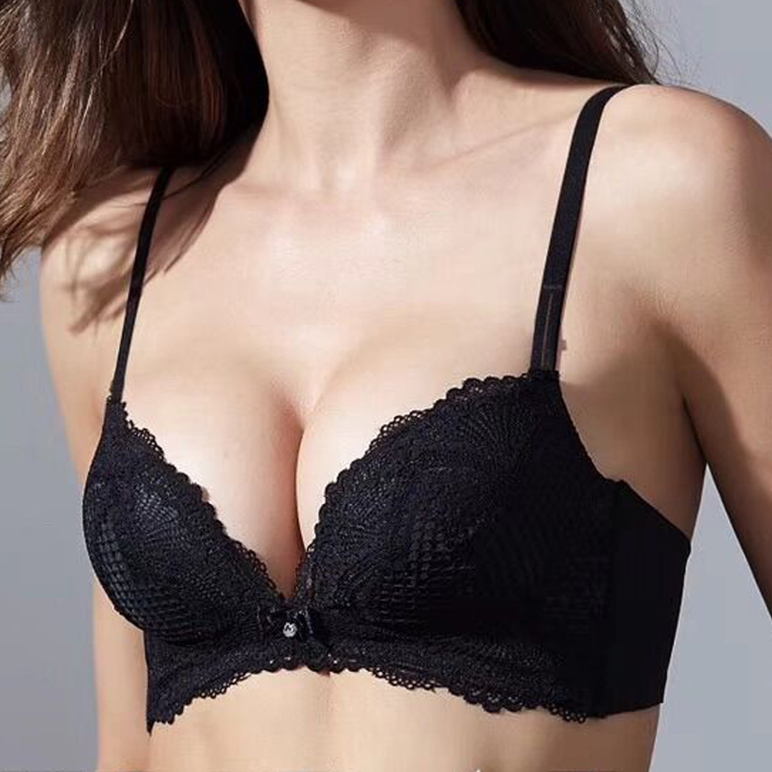 親膚透氣，純棉上薄下厚小胸聚攏蕾絲内衣