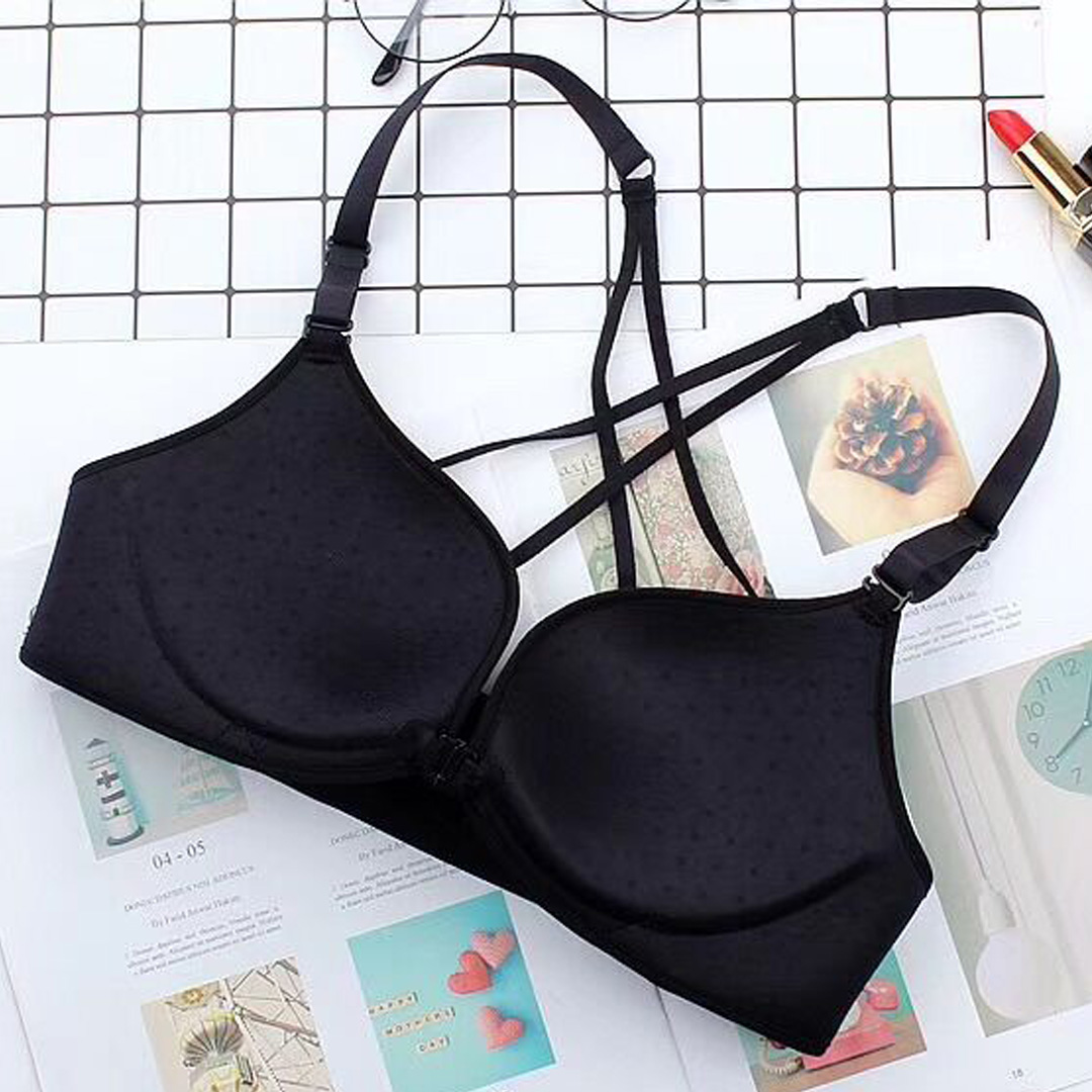 蝶翼圖案蕾絲&前扣雞心交叉細肩帶美背內衣