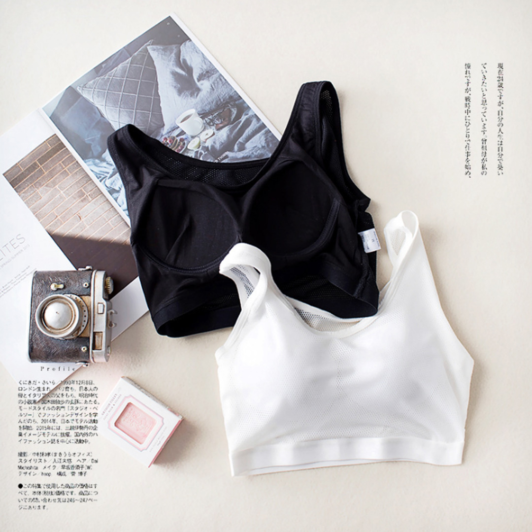 透氣網布抹胸一體式運動短吊帶無鋼圈帶胸墊內衣