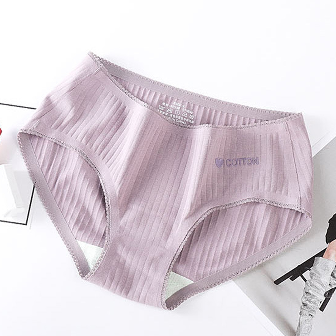 一片式薄款中腰性感螺紋無痕純棉襠純色內褲
