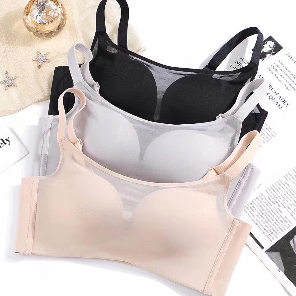 超薄無痕無鋼圈防走光網紗抹胸聚攏性感內衣