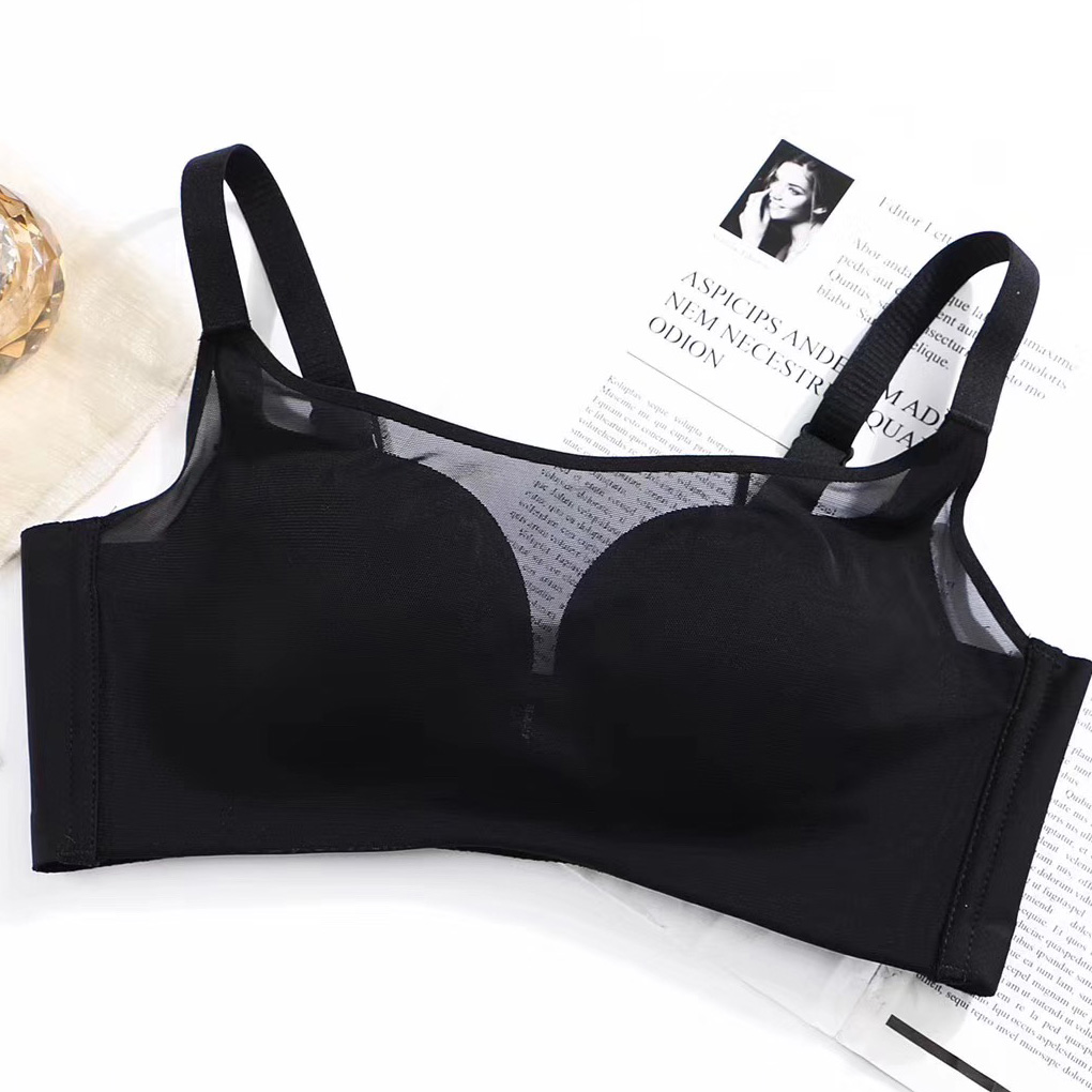 超薄無痕無鋼圈防走光網紗抹胸聚攏性感內衣