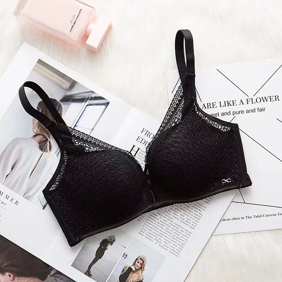 交叉綁帶深V聚攏浪漫蕾絲無鋼圈薄杯內衣