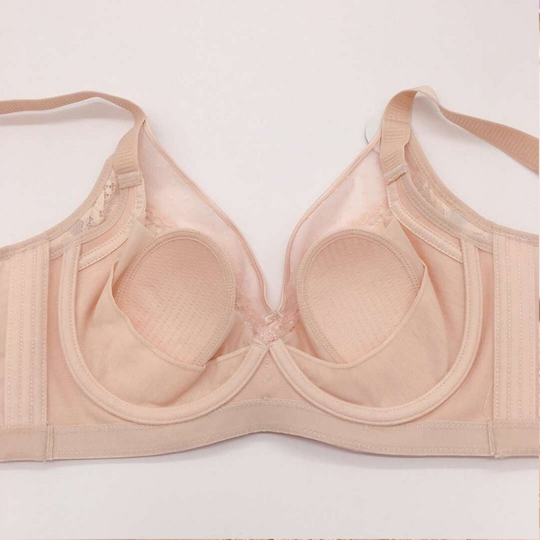 性感蕾絲水晶杯超薄大碼無海綿大胸顯小側收副乳調整型内衣