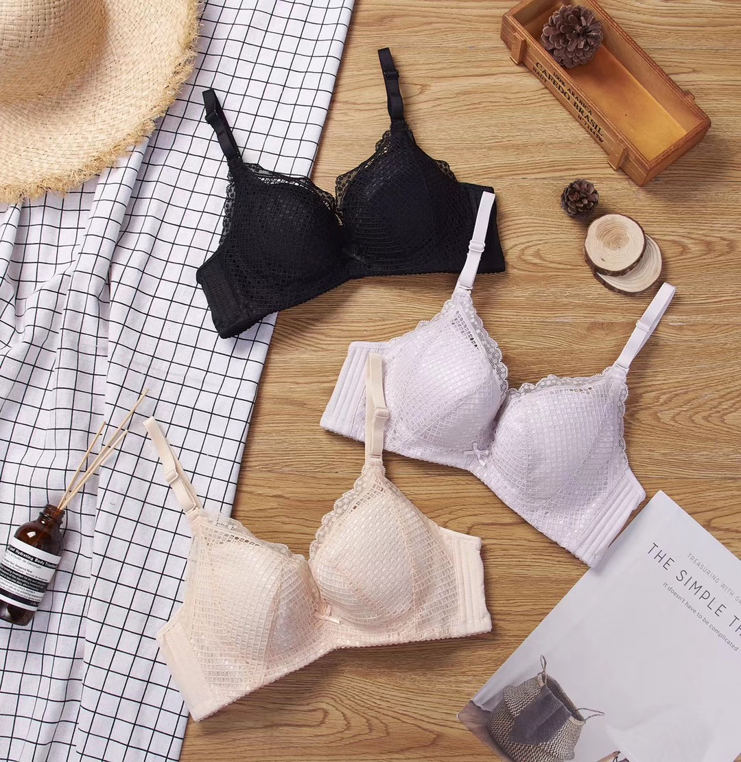 舒適透氣嬰兒棉蕾絲杯面調整型深V聚攏軟鋼圈內衣