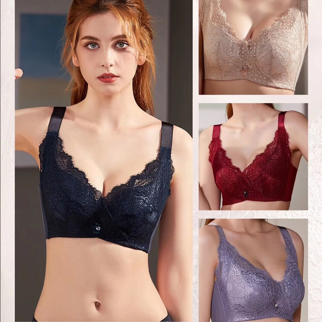 天然海藻纖維抗菌記憶軟鋼圈全罩杯C杯輕薄蕾絲調整内衣