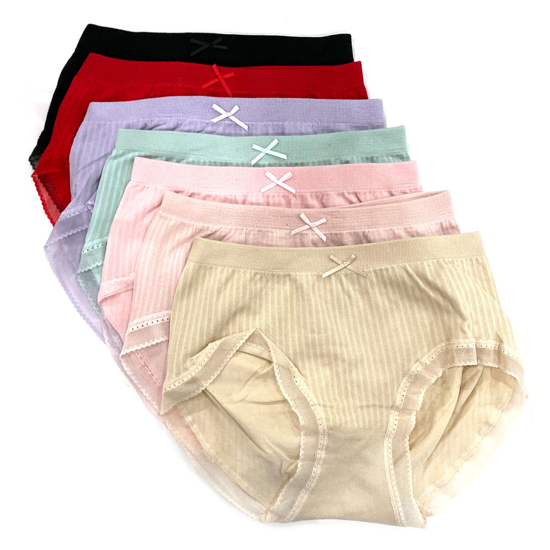 無縫美體中高腰彩紗棉舒適提臀蕾絲花邊內褲