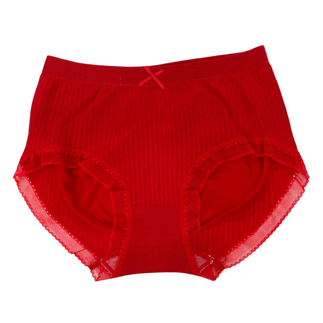 無縫美體中高腰彩紗棉舒適提臀蕾絲花邊內褲