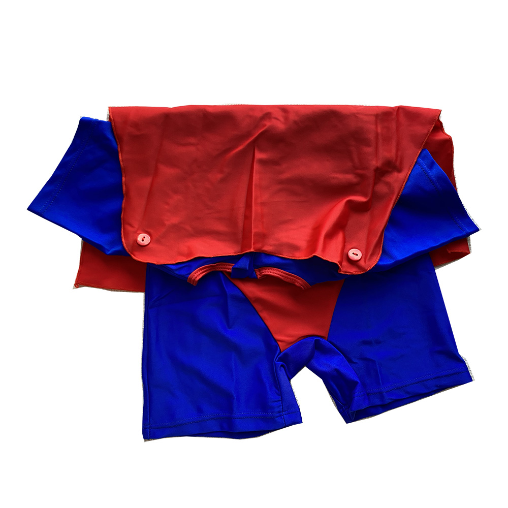 男童超人造型連體防曬短袖泳衣帶泳帽