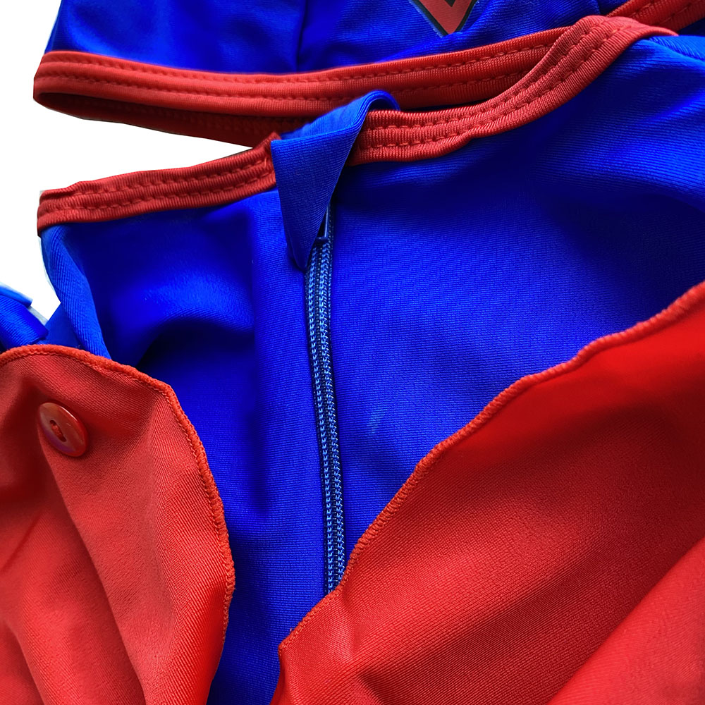 男童超人造型連體防曬短袖泳衣帶泳帽