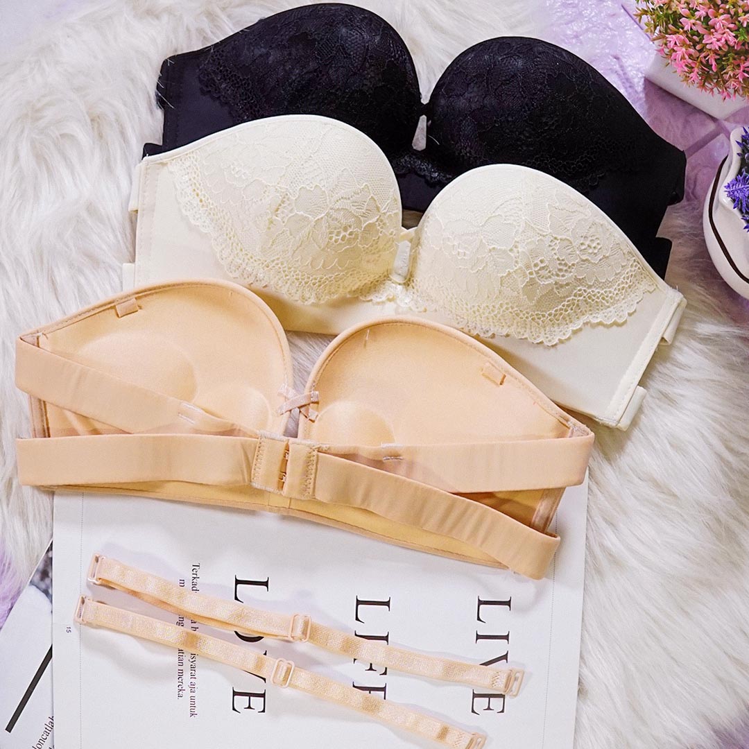 胸前交叉集中背部簡約無肩帶內衣