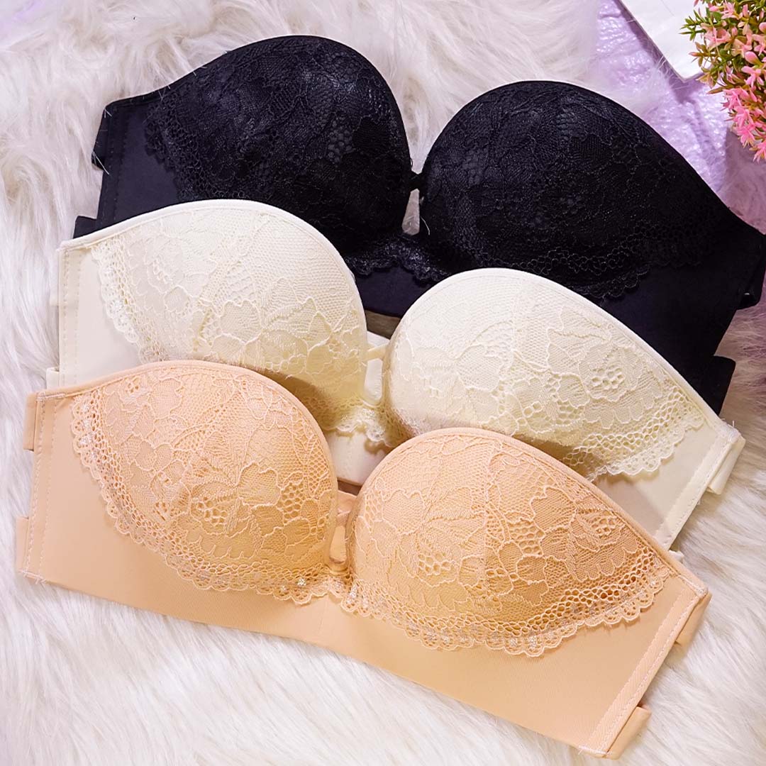 胸前交叉集中背部簡約無肩帶內衣