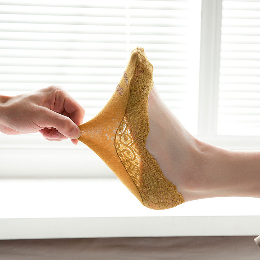 日系硅膠防滑全棉底面蕾絲隱形船襪