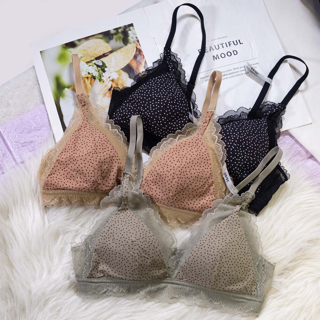 法式性感蕾絲小波點三角杯薄款聚攏無痕內衣