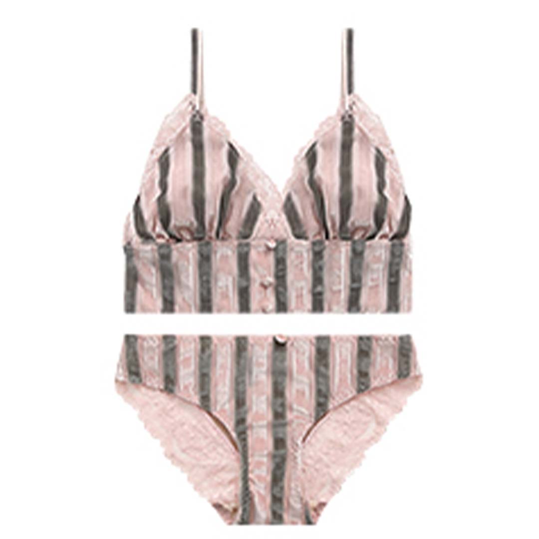 輕奢細絨條紋雙層花邊薄杯無鋼圈家居內衣-大小胸都得