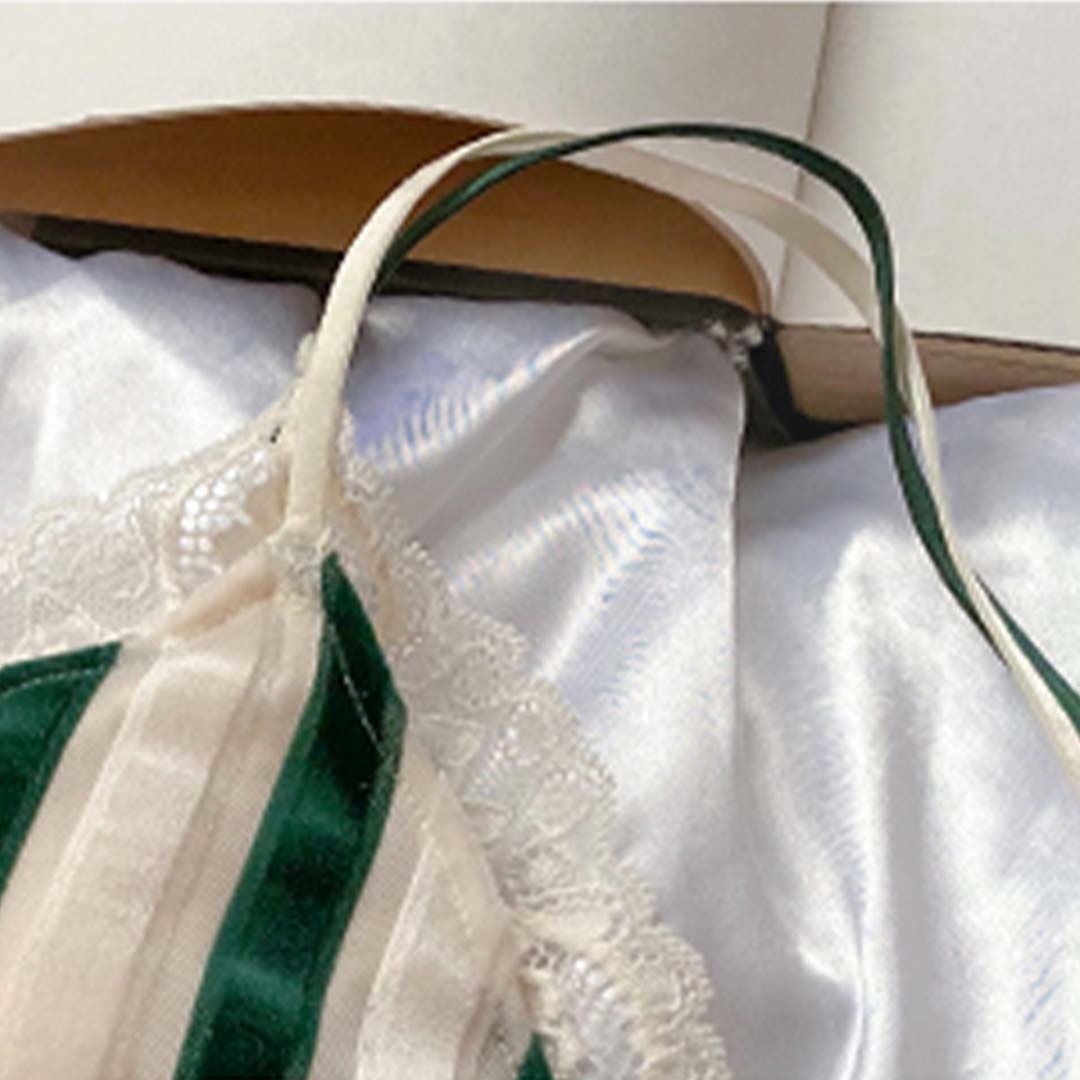 輕奢細絨條紋雙層花邊薄杯無鋼圈家居內衣-大小胸都得