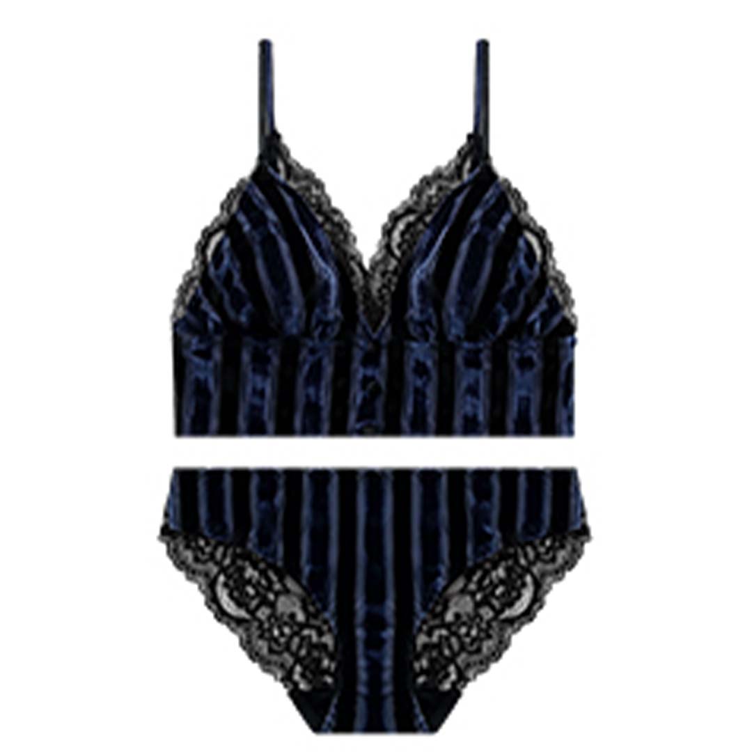 輕奢細絨條紋雙層花邊薄杯無鋼圈家居內衣-大小胸都得