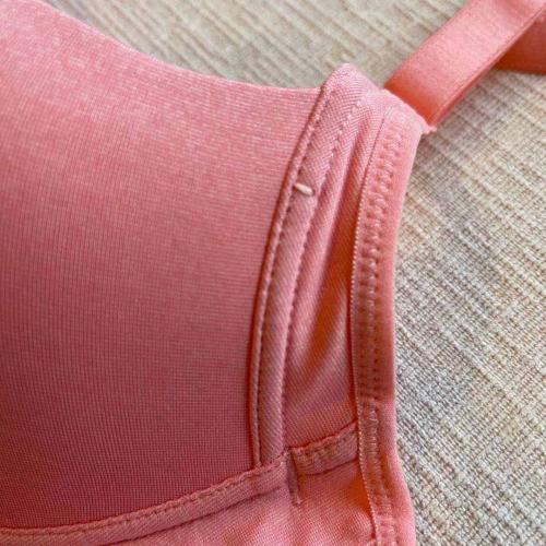 Plain-colored coffee-colored cotton T-shirt bra with moisture-wicking and sweat-absorbing properties, without any traces of stitching.
