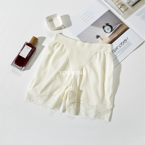 夏季莫代爾雙層襠部蕾絲花邊防走光打底褲