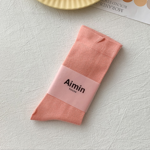 日系莫蘭迪色純棉中筒女襪