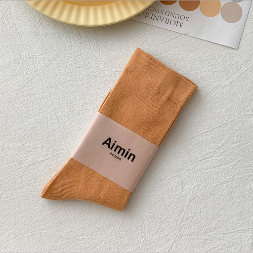 日系莫蘭迪色純棉中筒女襪