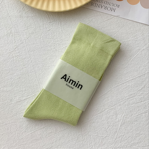 日系莫蘭迪色純棉中筒女襪