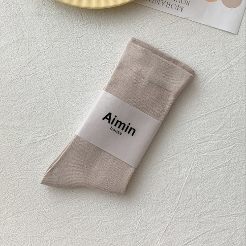 日系莫蘭迪色純棉中筒女襪