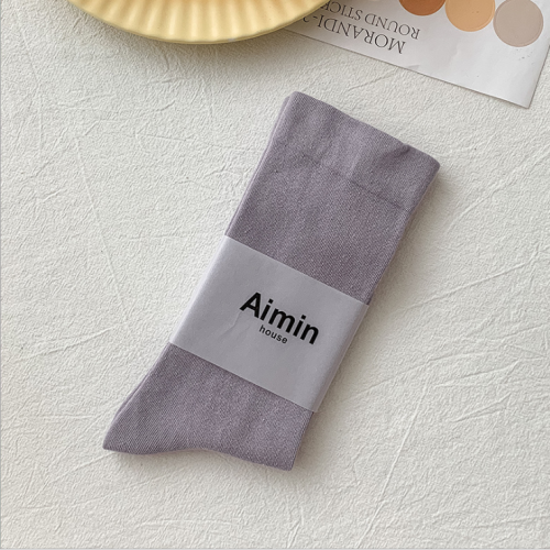 日系莫蘭迪色純棉中筒女襪