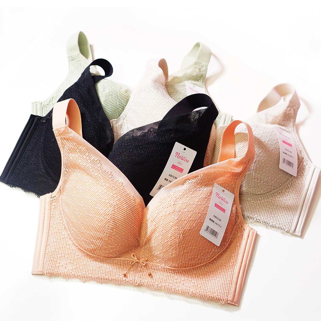 輕薄透氣網格蕾絲無鋼圈聚攏側收大碼C杯調整型內衣