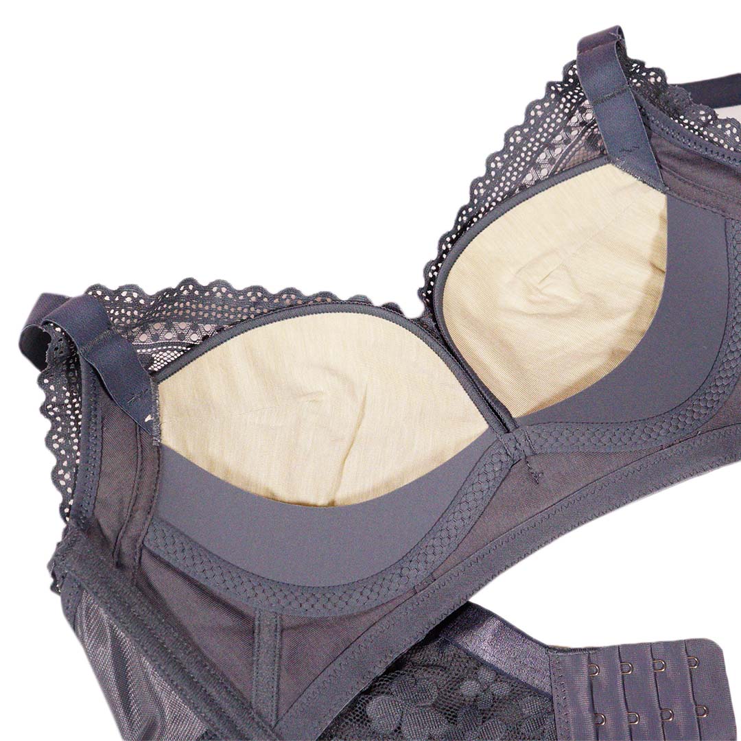 銅纖維科技抗菌材料舒適透氣蕾絲聚攏無鋼圈內衣