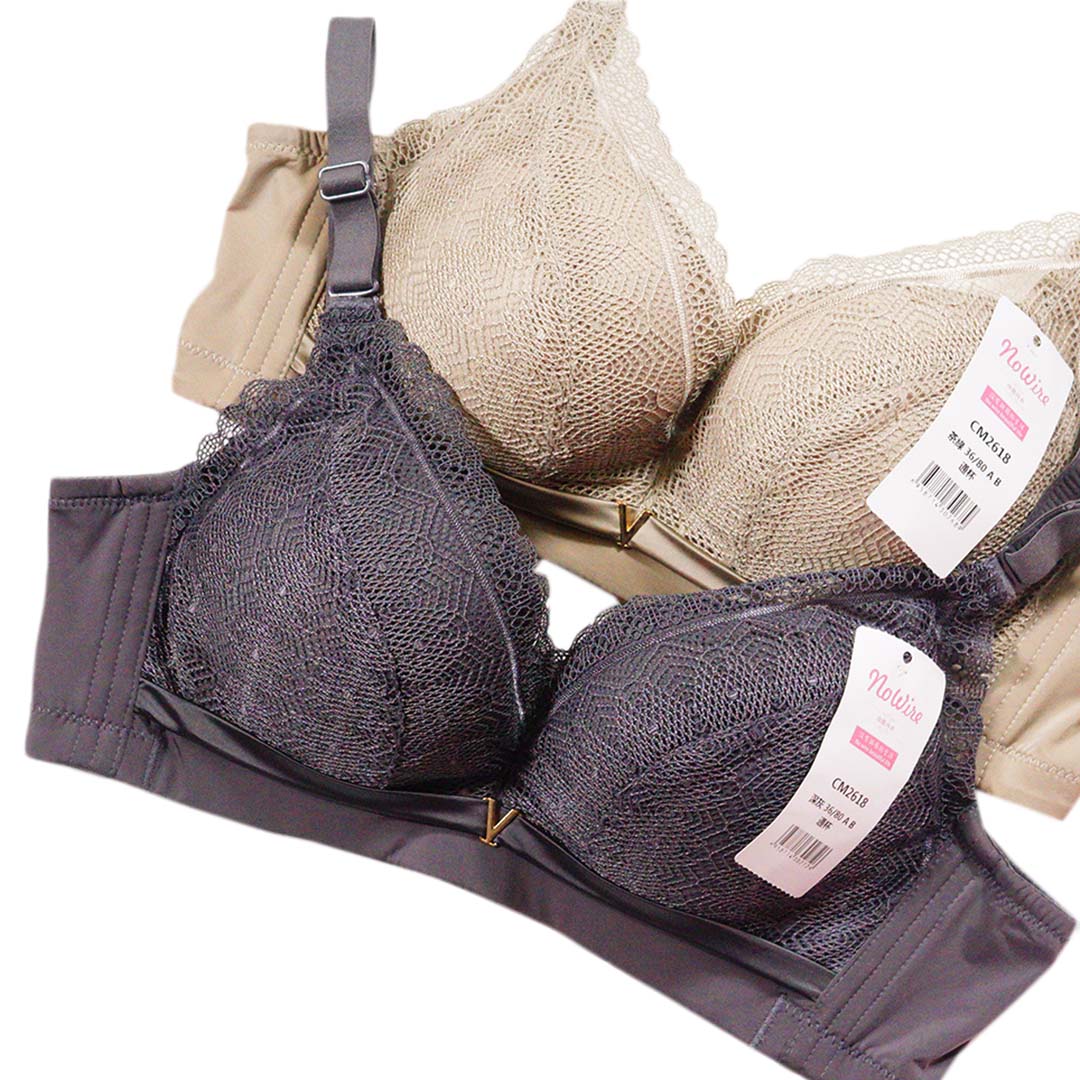 舒適嬰兒棉精緻雞心V字裝飾性感蕾絲杯面防副乳内衣